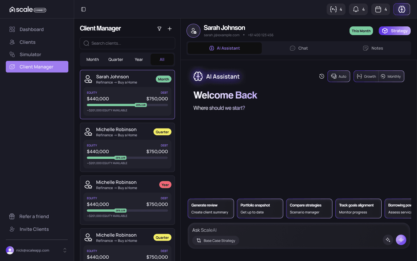 AI Review — ScaleAI analysing client refinance potential and engagement signals